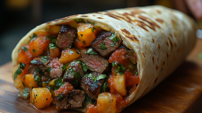 A delicious Chipotle steak burrito wrapped with fresh ingredients.