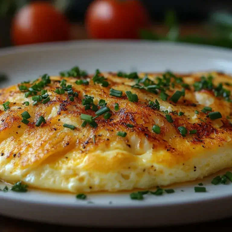 Crab omelette served on a plate with fresh herbs.