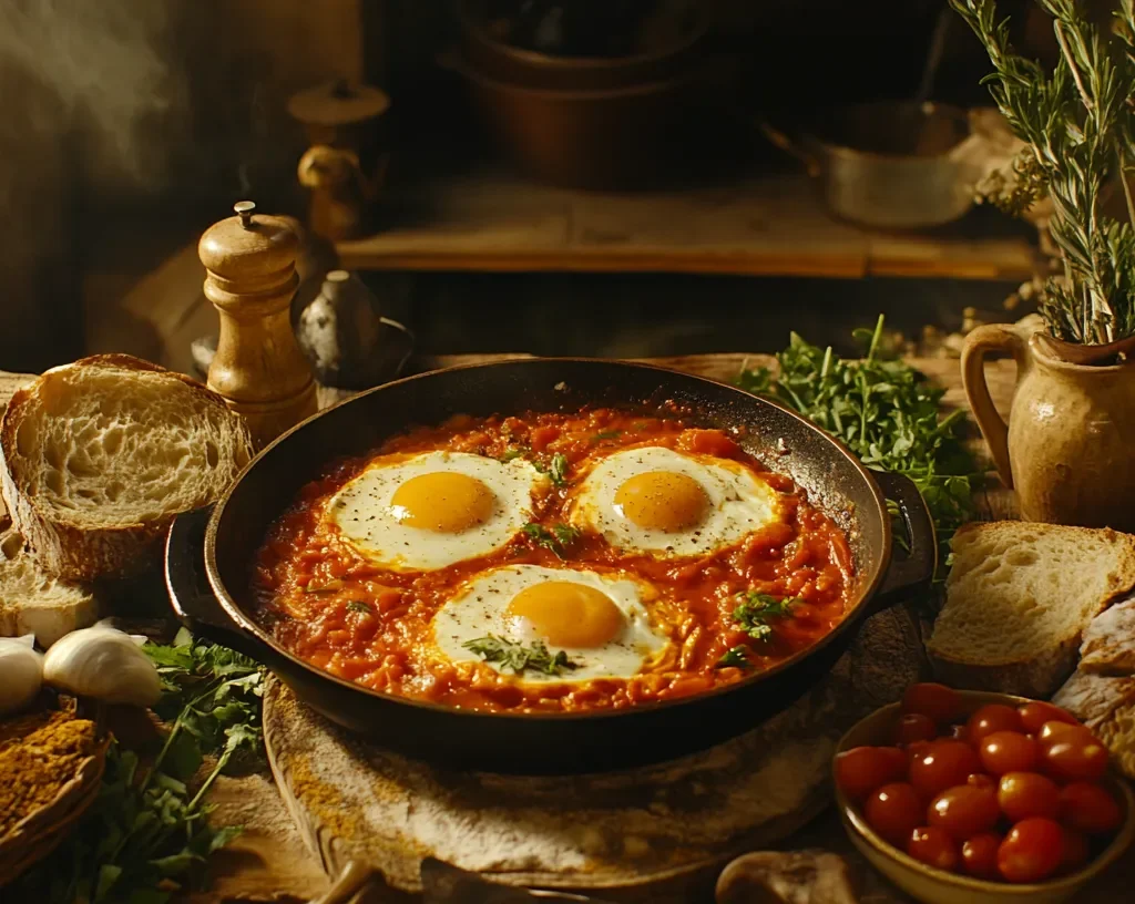 Shakshuka and Menemen on a Mediterranean breakfast table