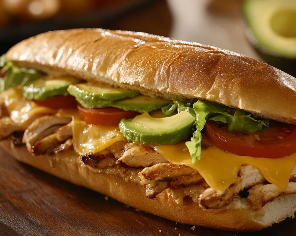 California Chicken Cheesesteak with avocado, grilled chicken, and melted cheese