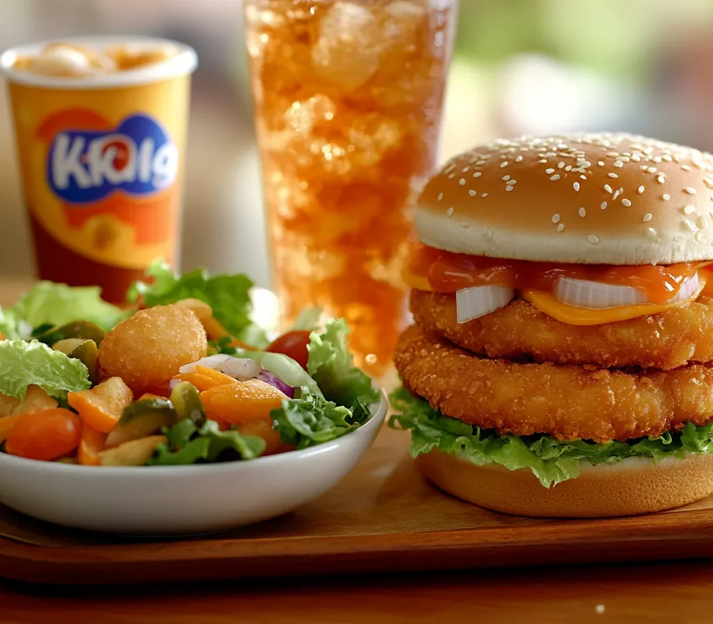 A Burger King salad with fresh vegetables and a drink