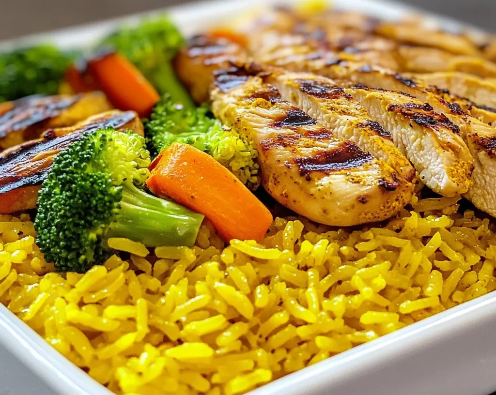 Homemade yellow rice with chicken and vegetables