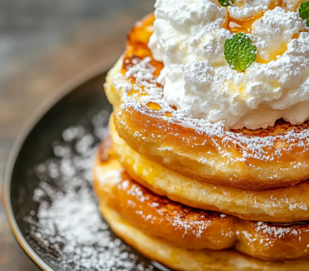 Stacked Ricotta French Toast with Powdered Sugar and Honey