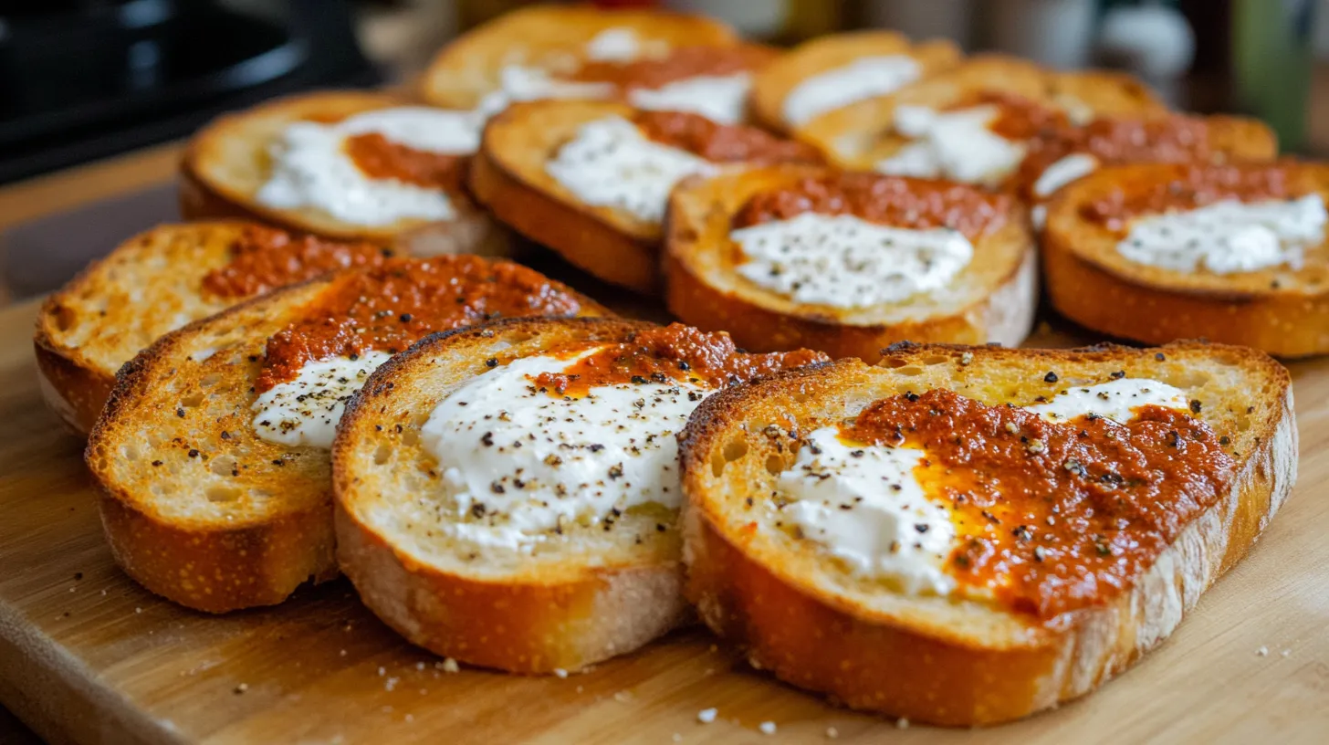 Slices of toasted ciabatta bread with olive oil