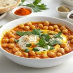Bowl of chickpea shakshuka served with bread