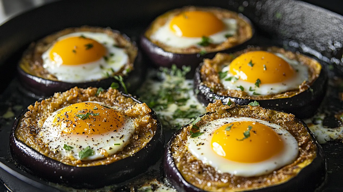 Eggplant eggs-in-a-hole with fresh herbs