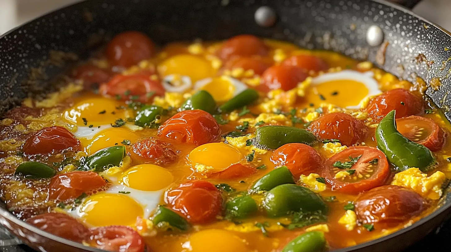 Menemen being cooked in a Turkish pan