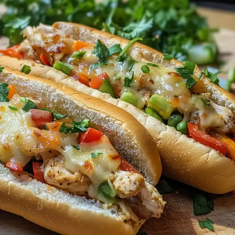 Hoagie roll being filled with chicken cheesesteak ingredients