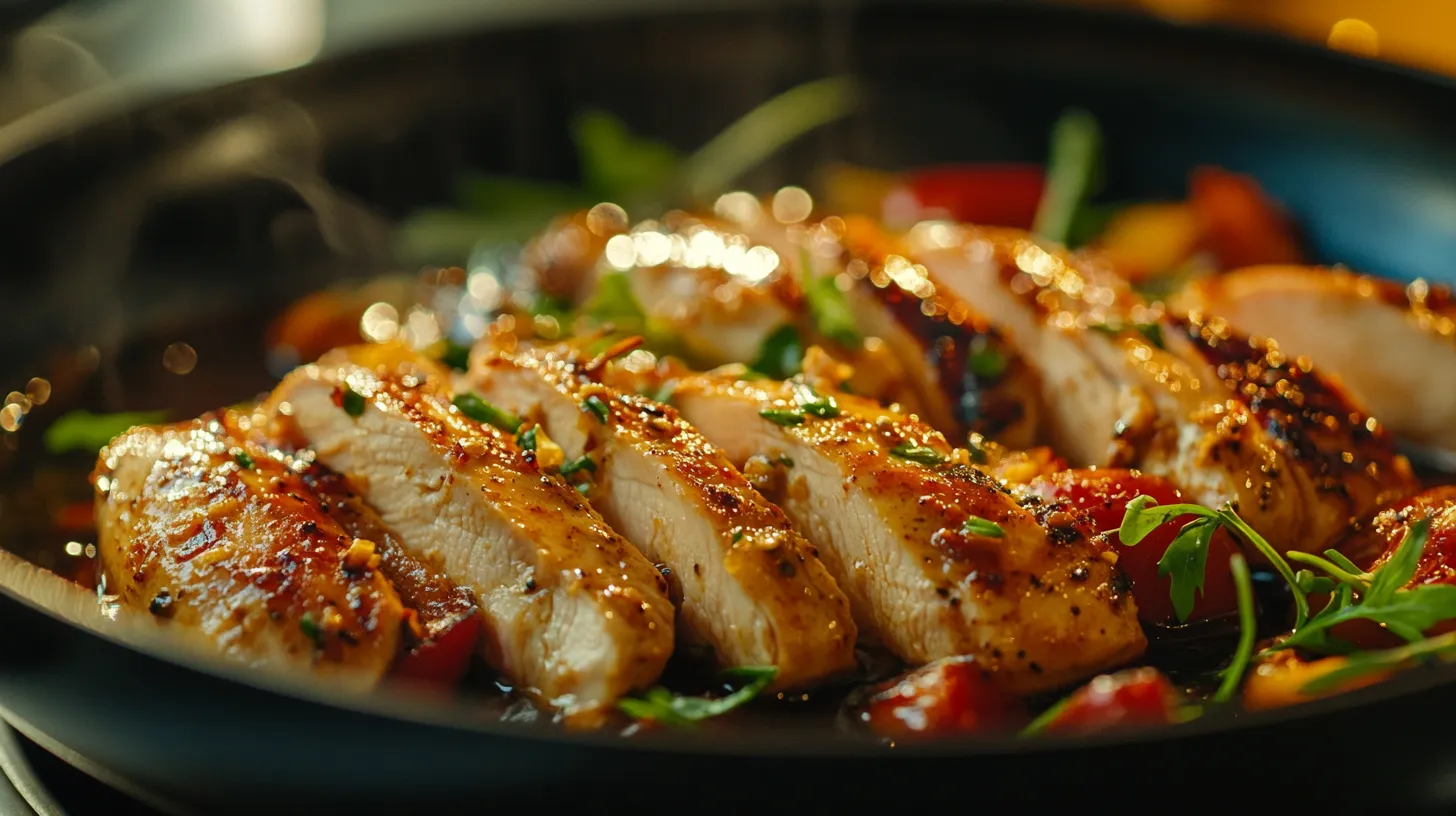 Shaved chicken breast cooking in a skillet for cheesesteak