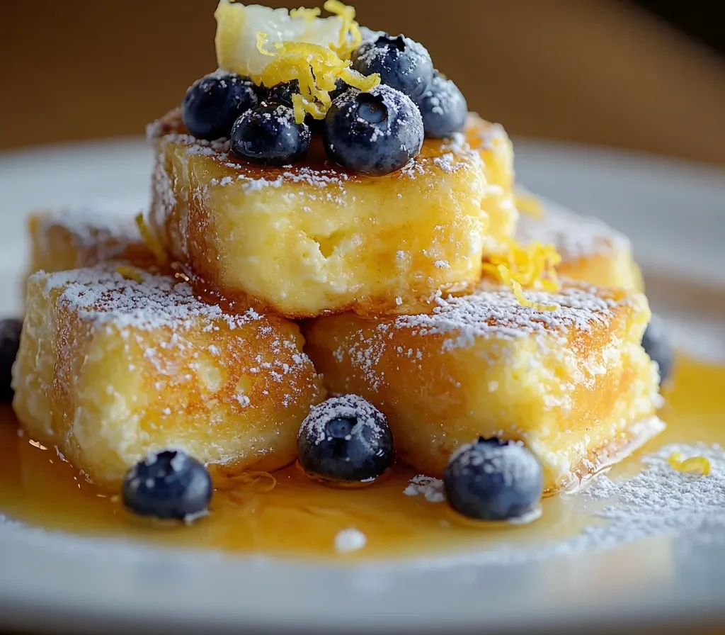 Lemon Ricotta French Toast with Blueberries and Powdered Sugar