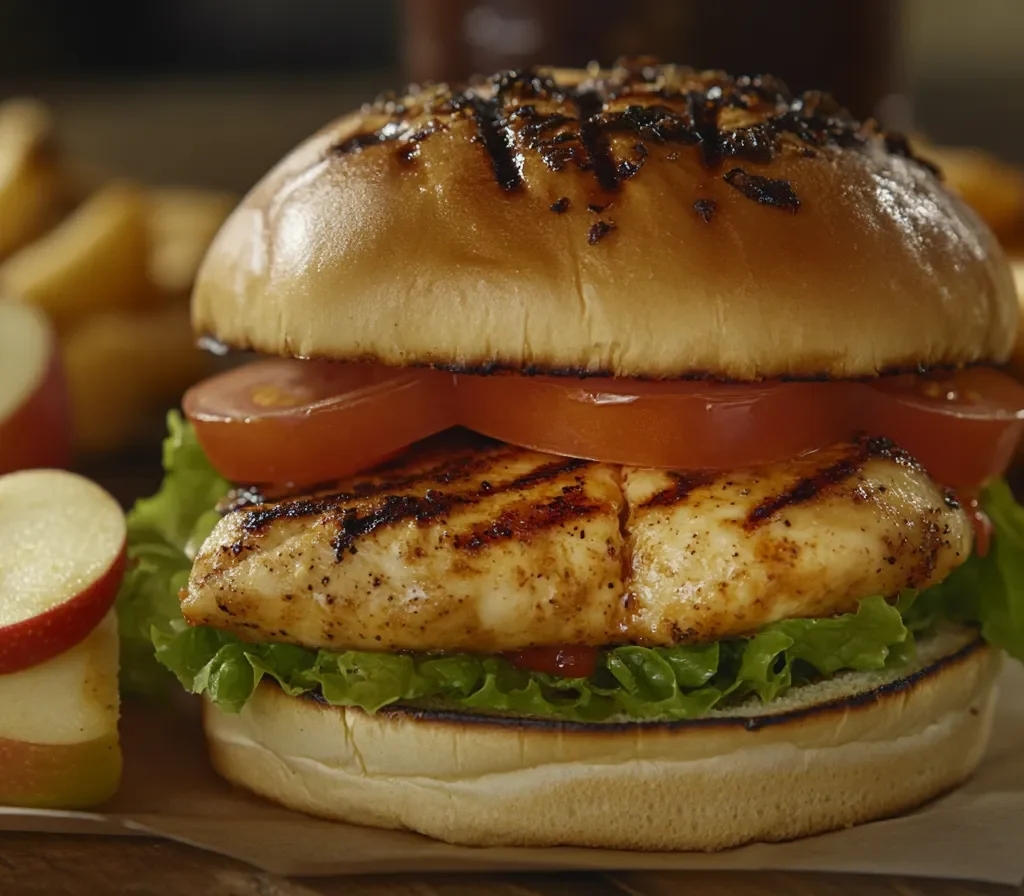 A Burger King grilled chicken sandwich with lettuce and tomatoes.