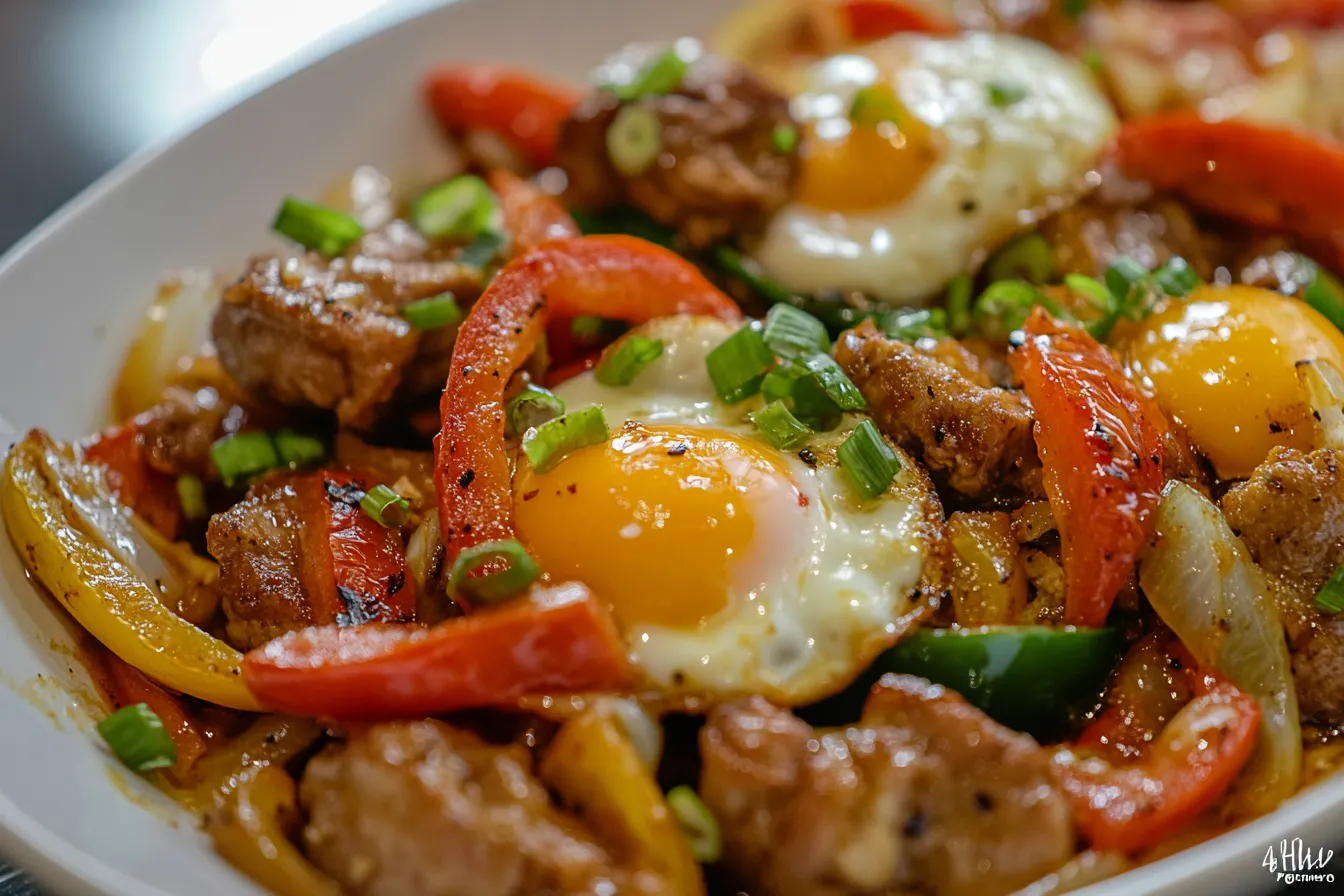 Step-by-step Moroccan Shakshuka preparation in a skillet.