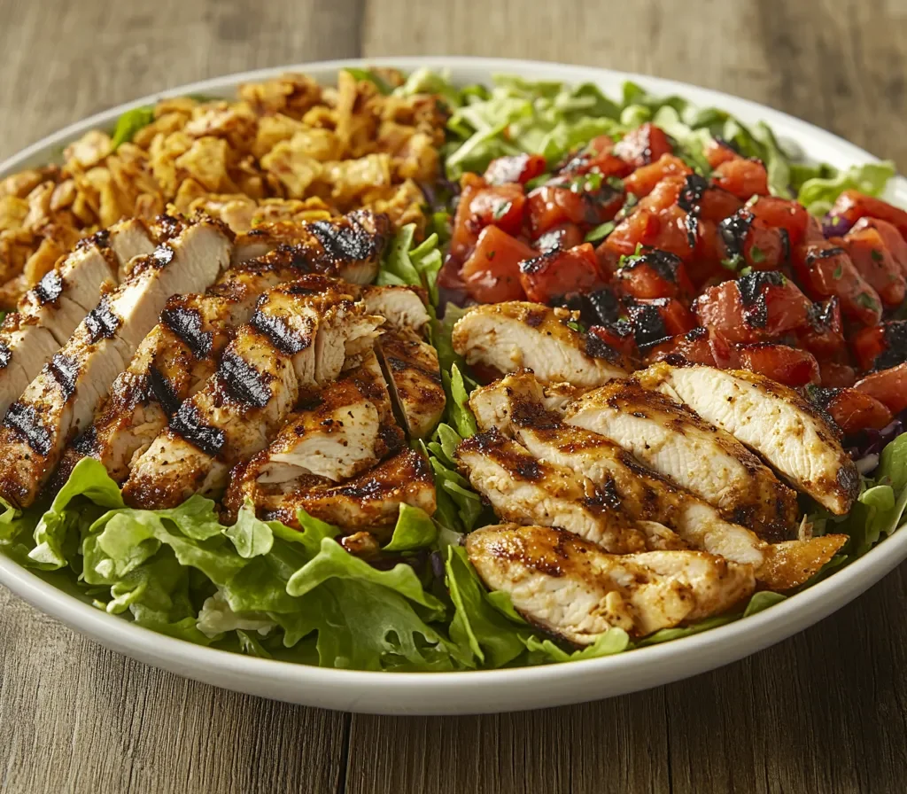 A comparison of Burger King’s grilled chicken salad vs. crispy chicken salad with calorie details.