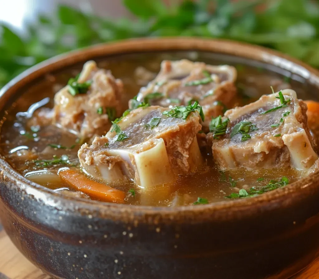 The Ultimate Guide to Soup Bones: Benefits, Uses, and Recipes 7 A bowl of homemade soup made from soup bones, garnished with fresh herbs.