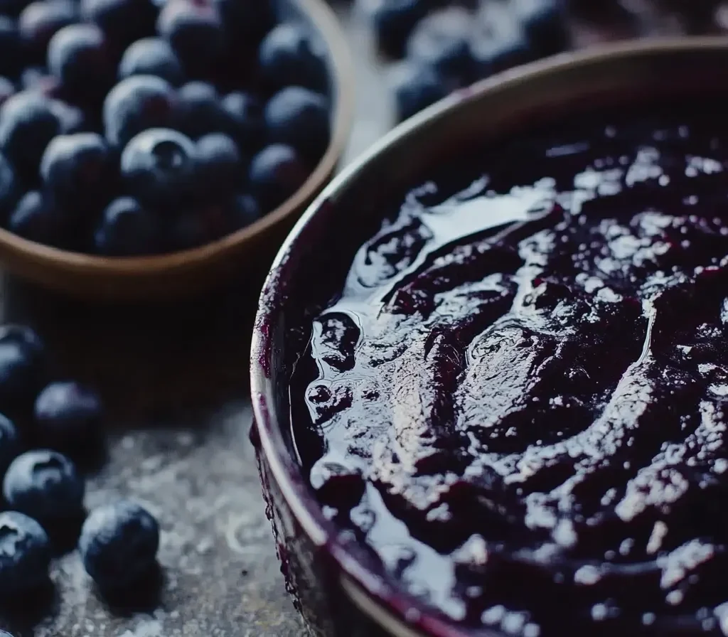 Blueberry Ricotta Toast – A Delicious and Nutritious Breakfast Option 9 Homemade blueberry compote cooking in a pan next to fresh blueberries.