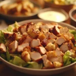 A homemade version of Costco's Chicken Caesar Salad, with fresh greens, grilled chicken, and parmesan cheese.