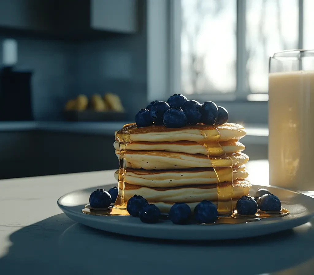 Are Premier Protein Pancakes Good for You? 7 A stack of Premier Protein pancakes with blueberries and syrup.