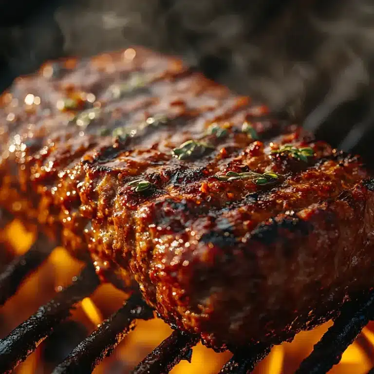High-quality AI-generated image of a meatloaf smoking on a pellet grill with a rich smoky texture.