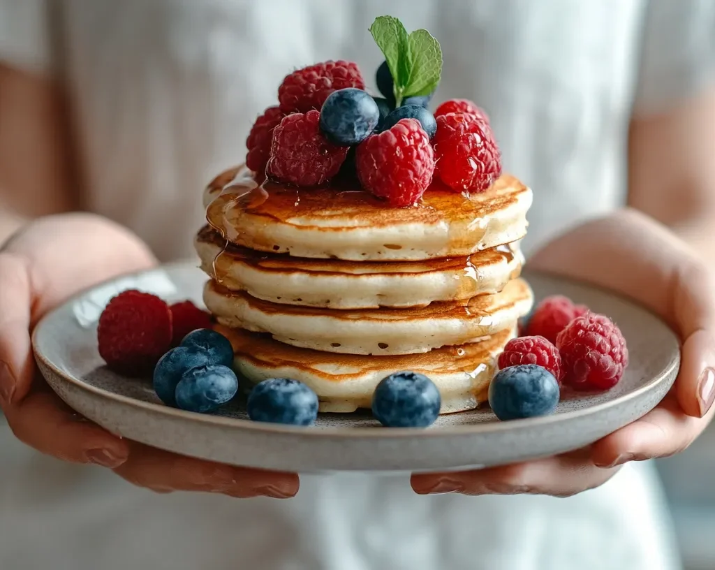 How Much Protein is in One Premier Protein Pancake? 12 Nutritionist holding a Premier Protein pancake with protein benefits infographic