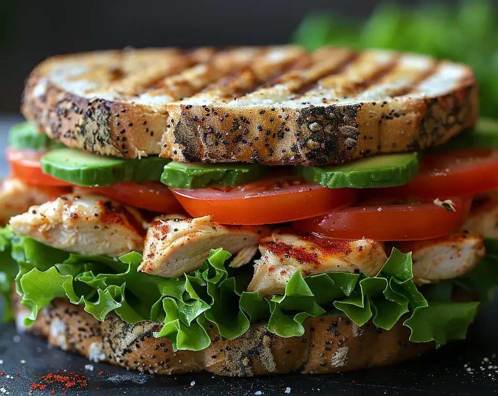 Shredded chicken sandwich with avocado