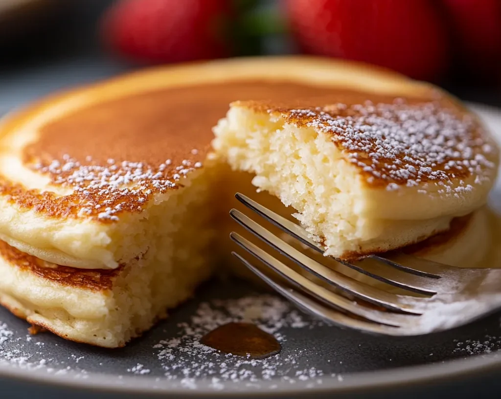 How Much Protein is in One Premier Protein Pancake? 9 Fluffy Premier Protein pancake cut in half with a fork.