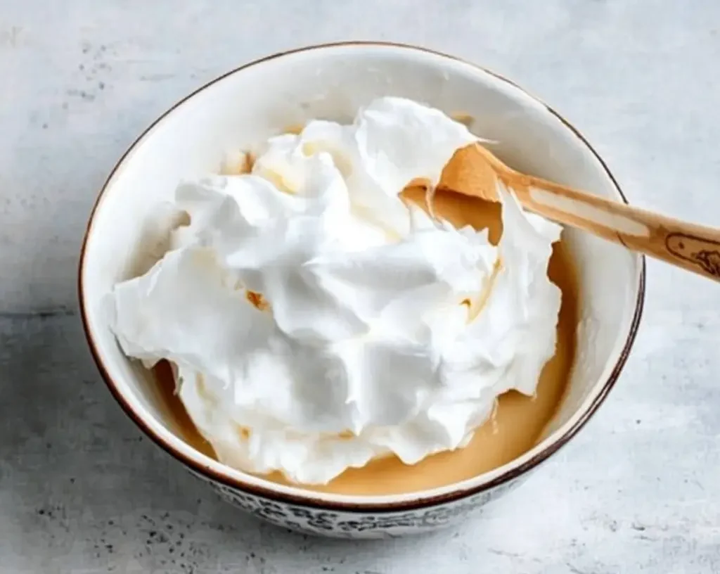 Cracker Barrel Chocolate Chip Pancakes Recipe: Sweet & Fluffy Treats 10 A bowl with whipped egg whites being folded into the pancake batter with a wooden spoon.