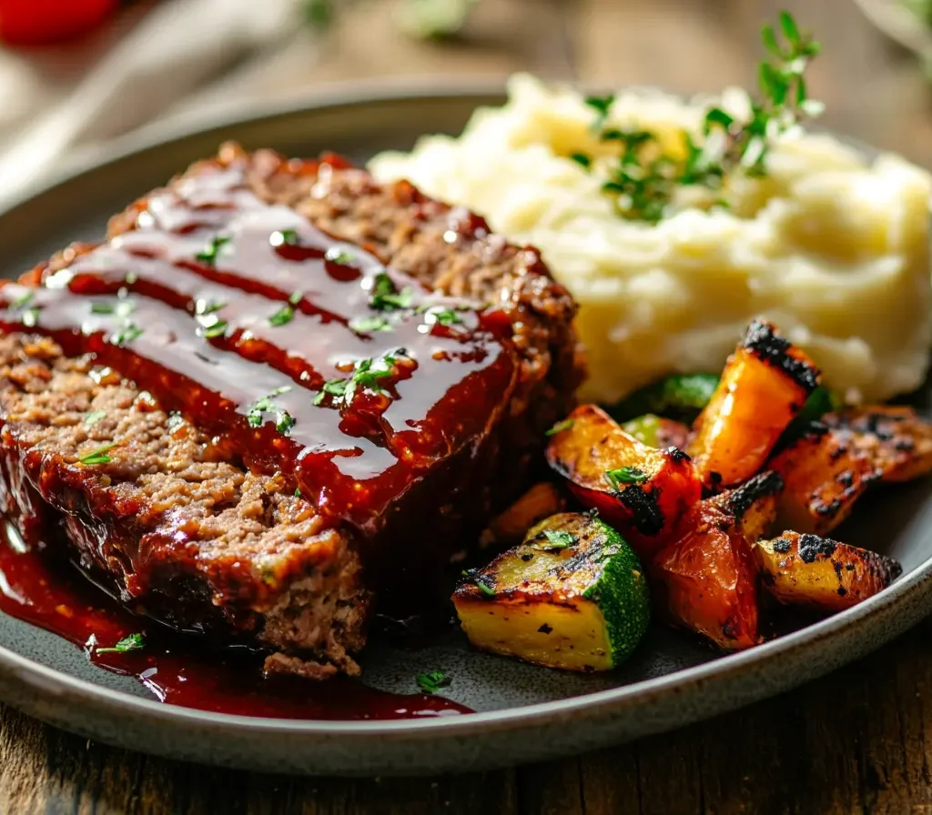 The Best Smoked Meatloaf Recipe: A Step-by-Step Guide for Perfect Flavor 10 A plate of smoked meatloaf with mashed potatoes and vegetables.