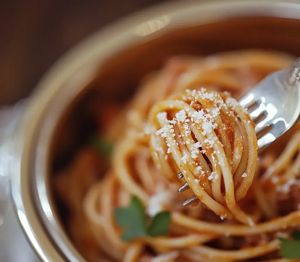 The Ultimate Guide to Instant Pot Pasta Recipes 8 Instant Pot spaghetti with meat sauce and fresh Parmesan.