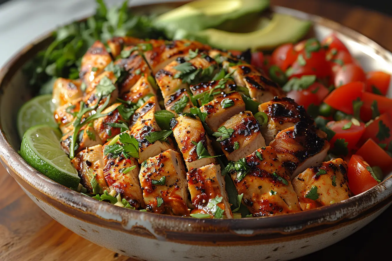 A homemade Pollo Loco-inspired salad with fresh ingredients