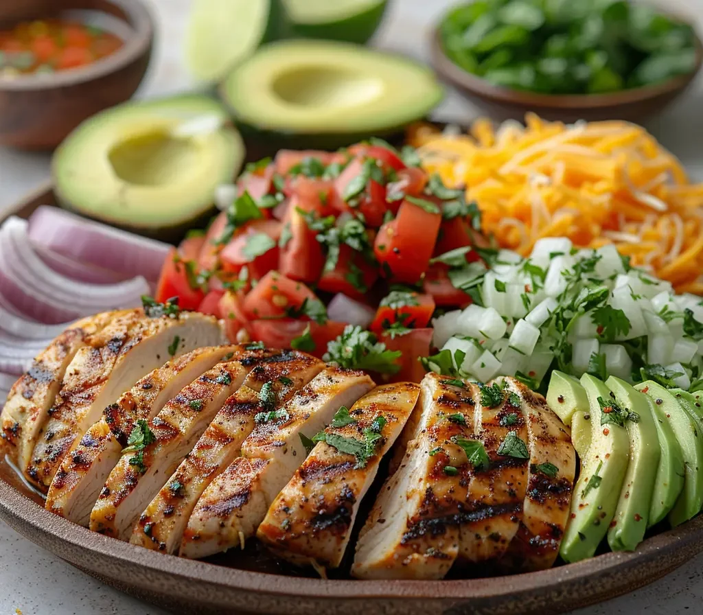 Pollo Loco Salads: A Delicious and Healthy Choice 8 Fresh ingredients for a Pollo Loco salad, including grilled chicken, avocado, and cilantro dressing.
