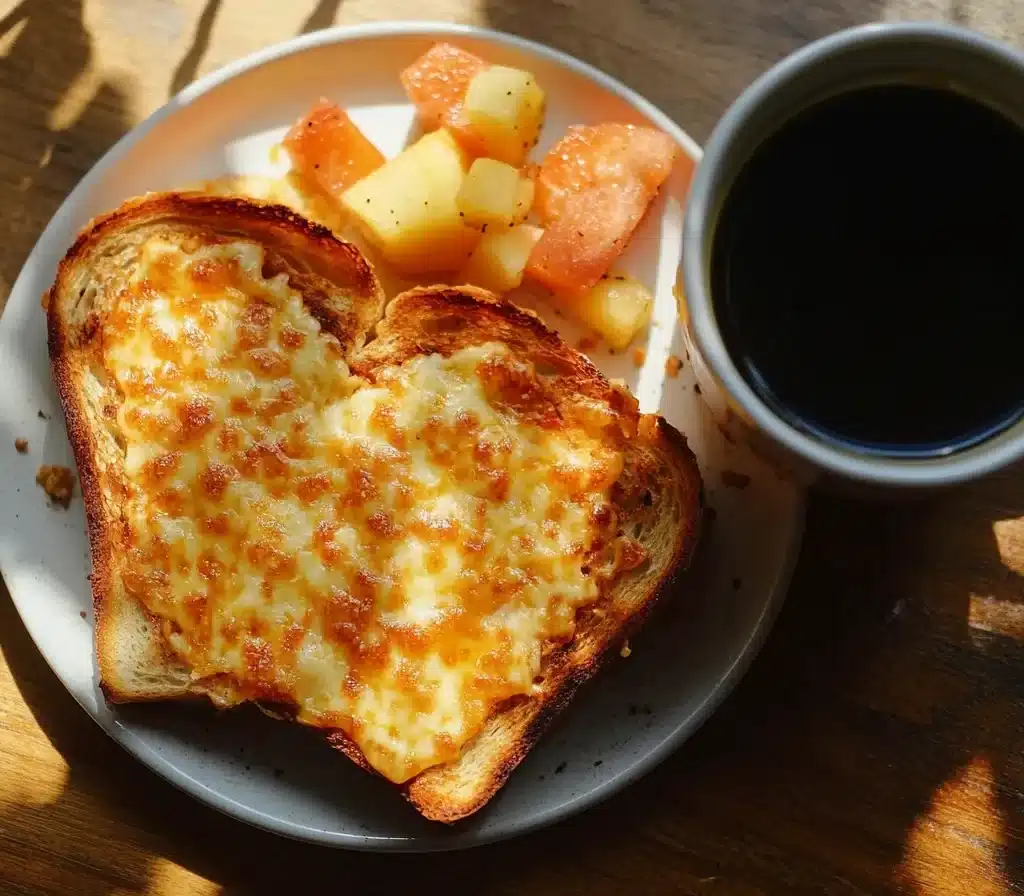 How Many Calories Are in 2 Slices of Toast with Cheese? 7 Two slices of toast with melted cheese on a breakfast plate