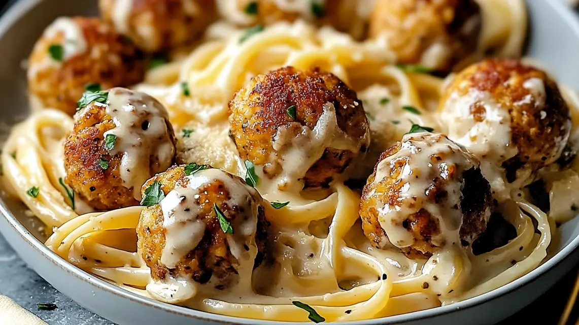 Garlic Butter Chicken Balls with Creamy Parmesan Pasta