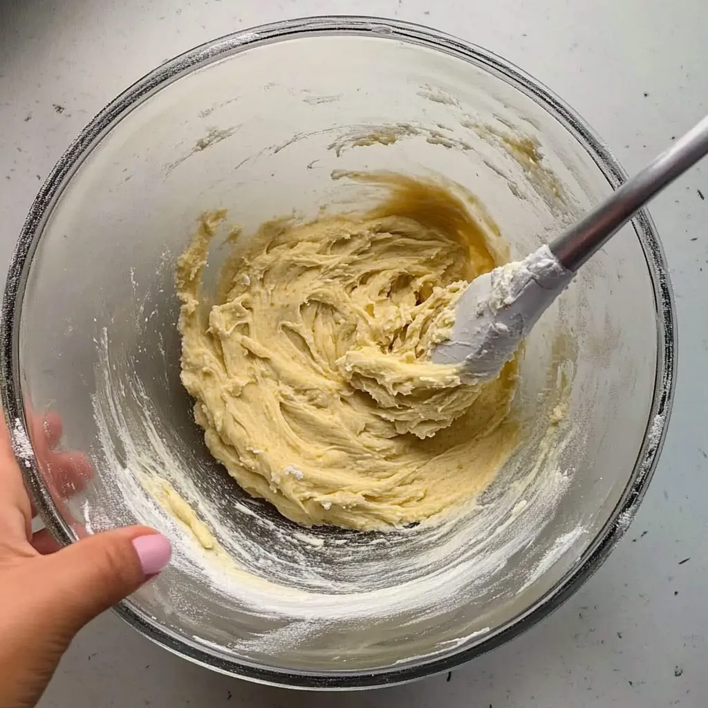 Easy Cake-Mix Banana Bread 7 Smooth banana bread batter in a glass bowl with a spatula mixing the ingredients.